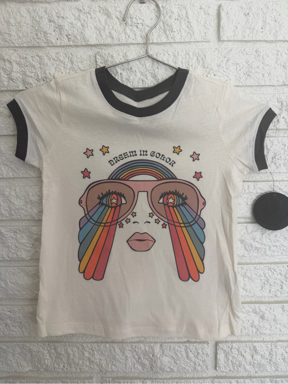 Tiny Whales Cream 'Dream in Color' Graphic Ringer Tee for Kids